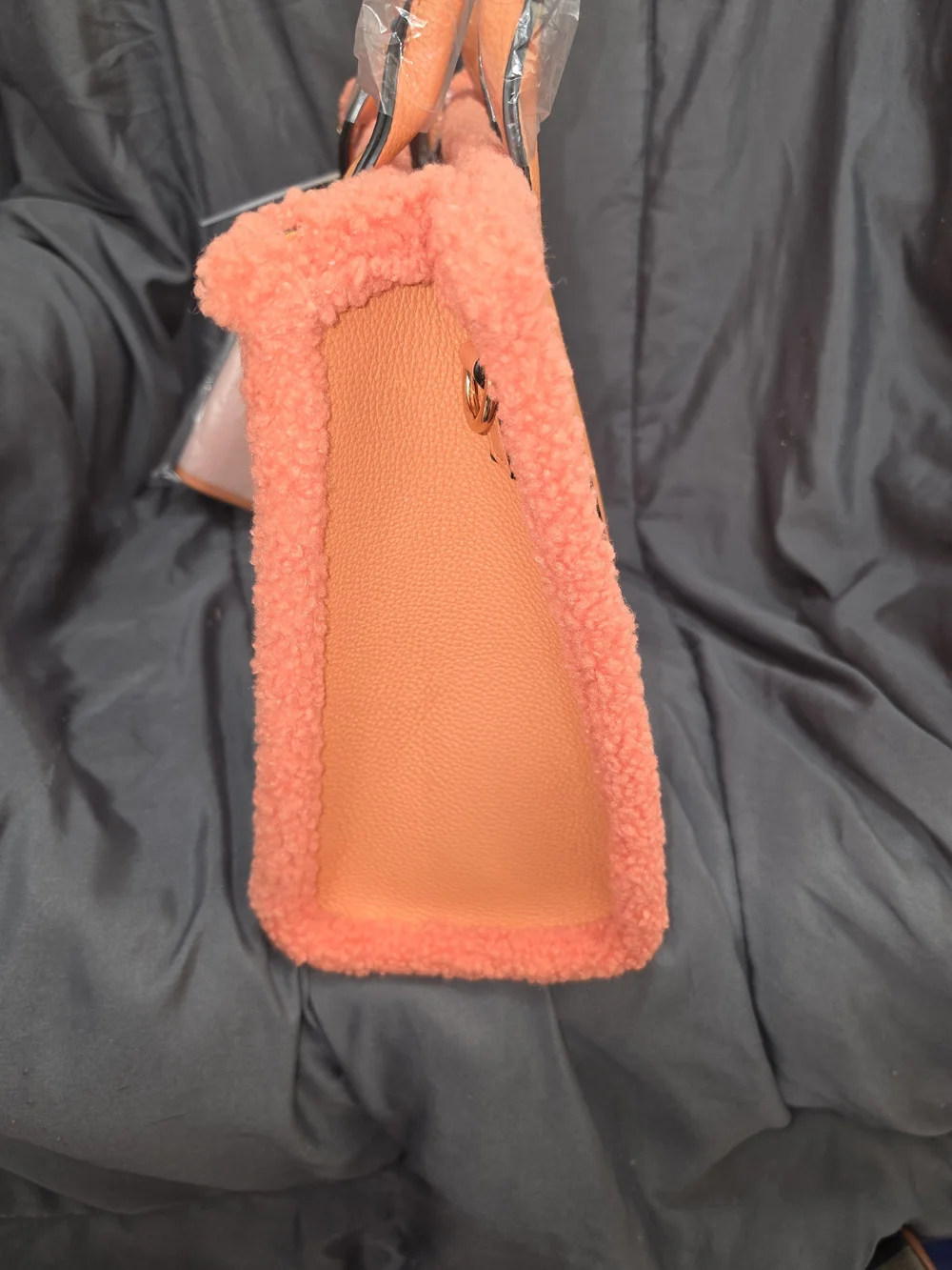 Orange Shearling Trim "The Tote Bag" with Detachable Wallet - Picture 5 of 11
